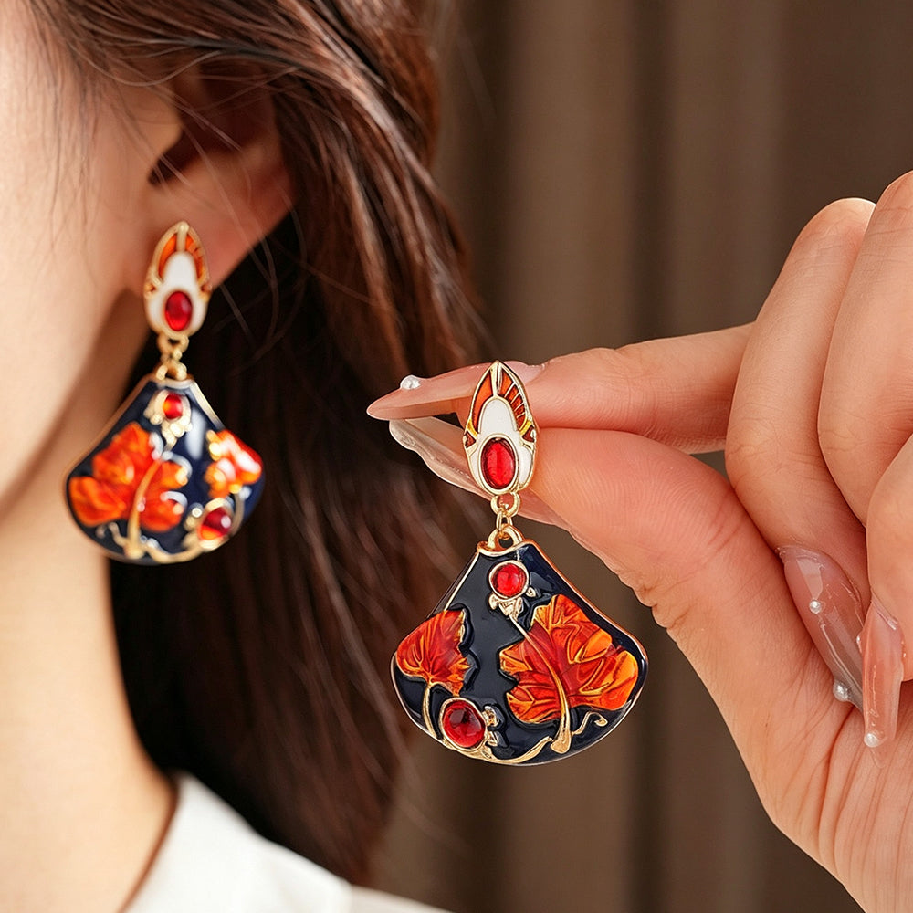 Vintage Enamel Maple Leaf Fan Earrings 6W6JER790