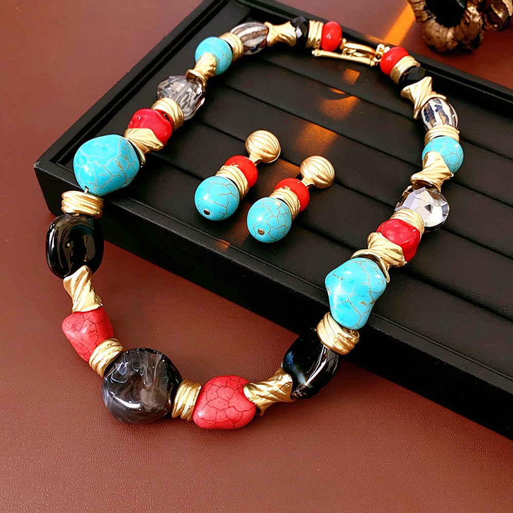 Boho Style Irregular Geometry Stones Choker Necklace 6W6JNC950