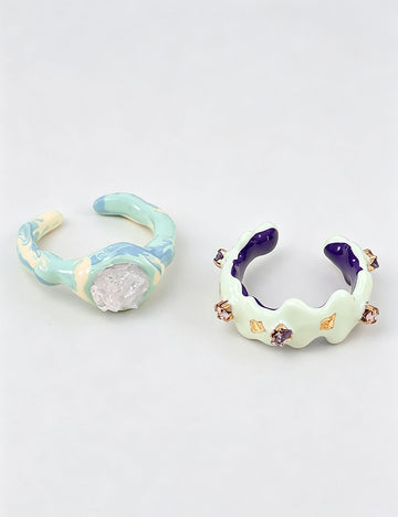 Summer Fresh Enamel Glaze Rhinestones Open Ring 6W6JRG248