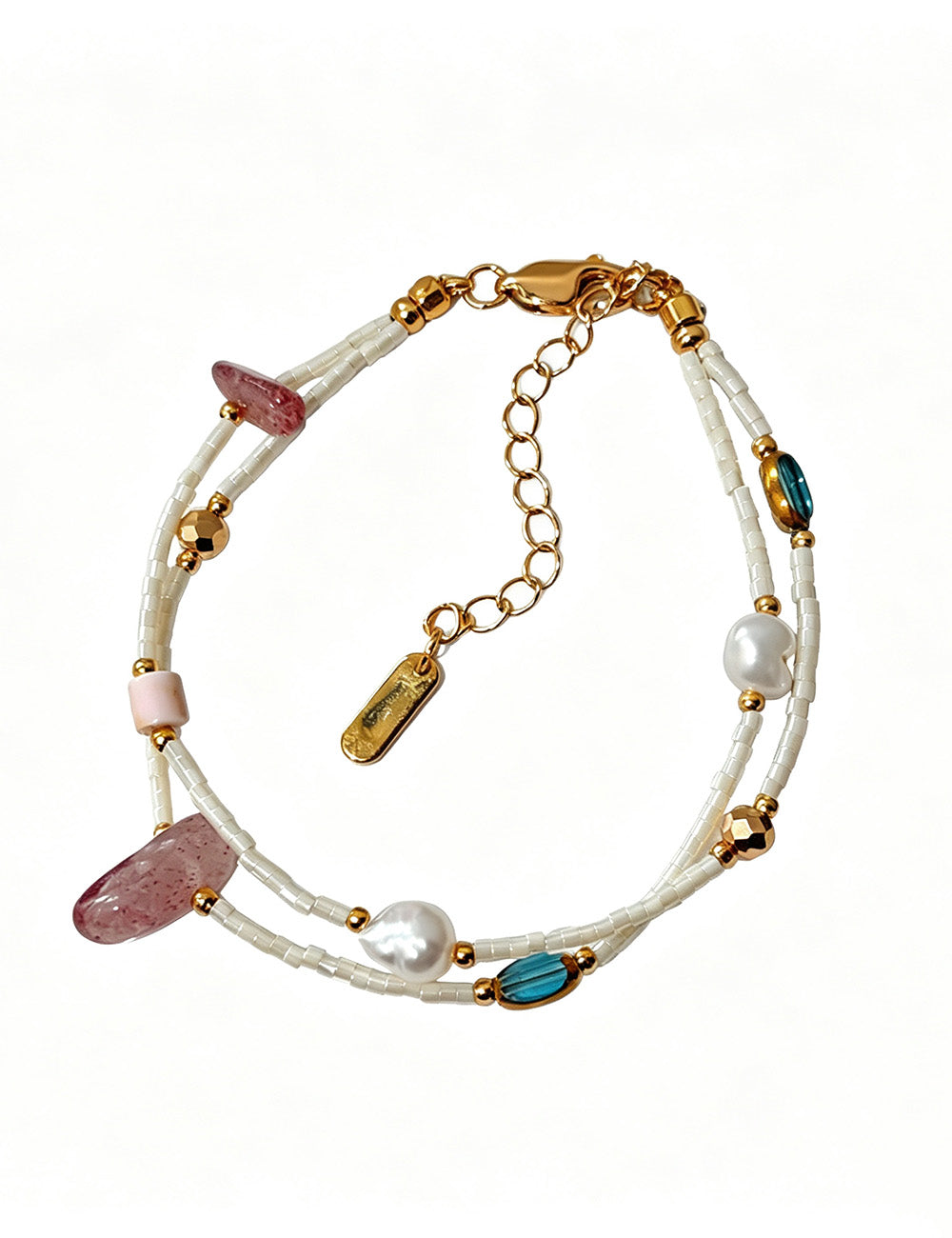 Double Layered Irregular Pearl Stone Beaded Bracelet 6W6JBR367