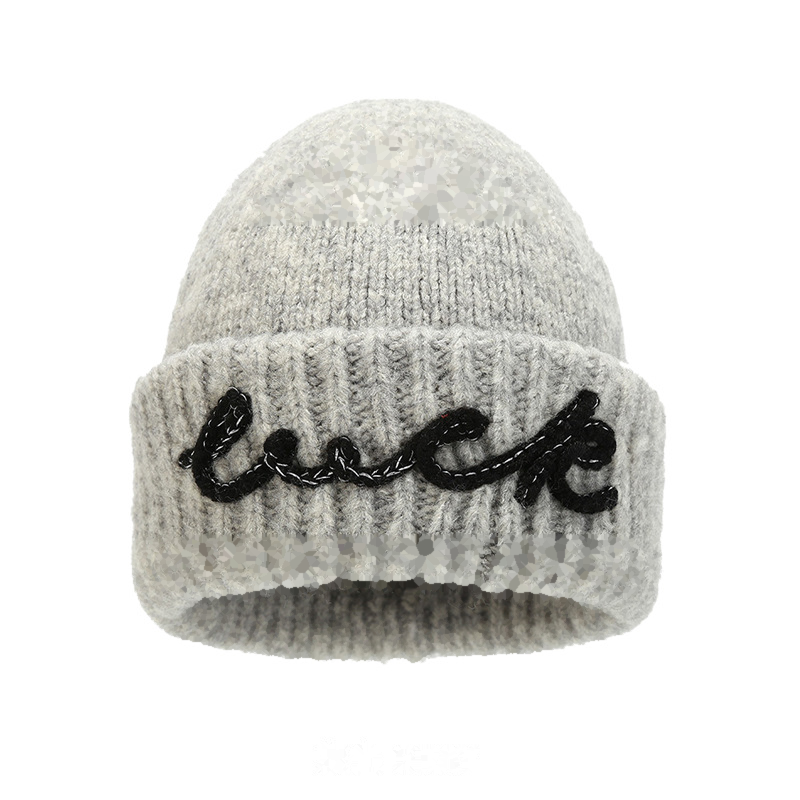 Simple Letter Embroidery Angora Knit Beanie 6W6HAT645