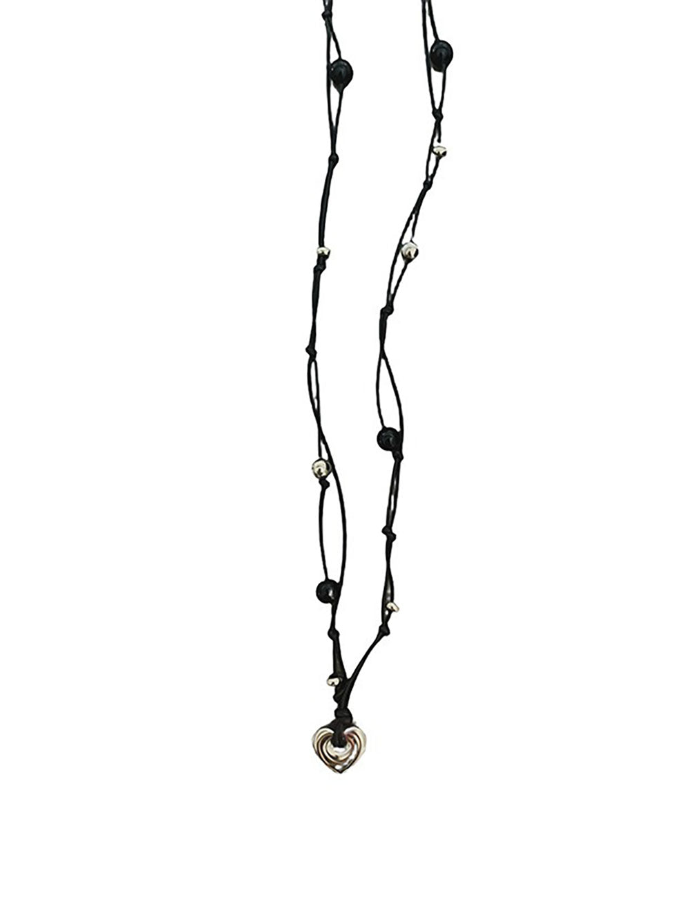Simple Silver Heart Charm Beaded Braided Necklace 6W6JNC407L