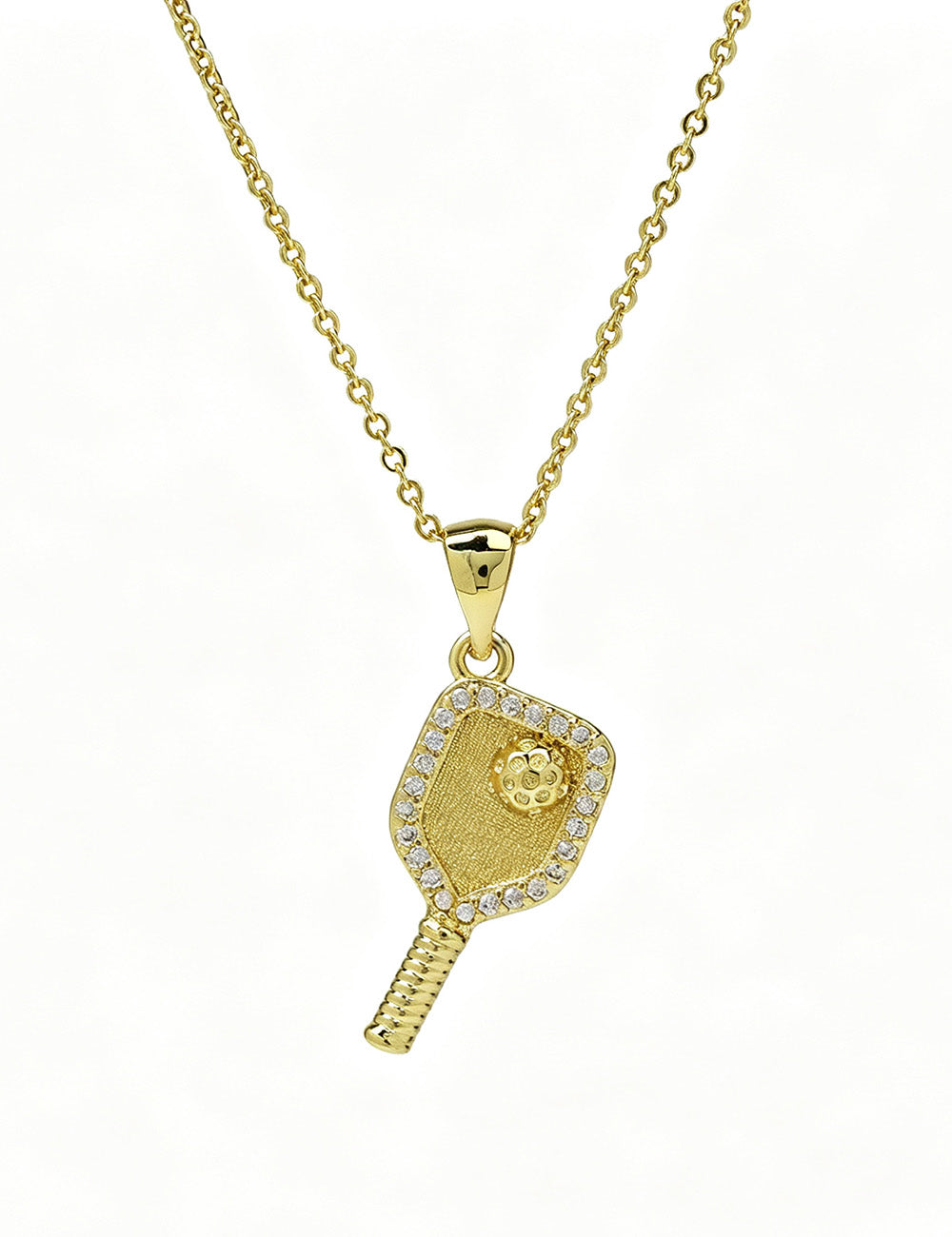 Simple Gold Plated Zirconia Tennis Racket Necklace 6W6JNC394L