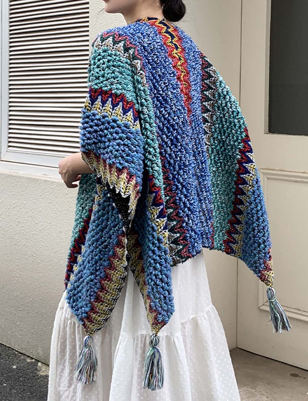 Boho Tassel Wavy Texture Knit Shawl Wrap 6W6NSC48