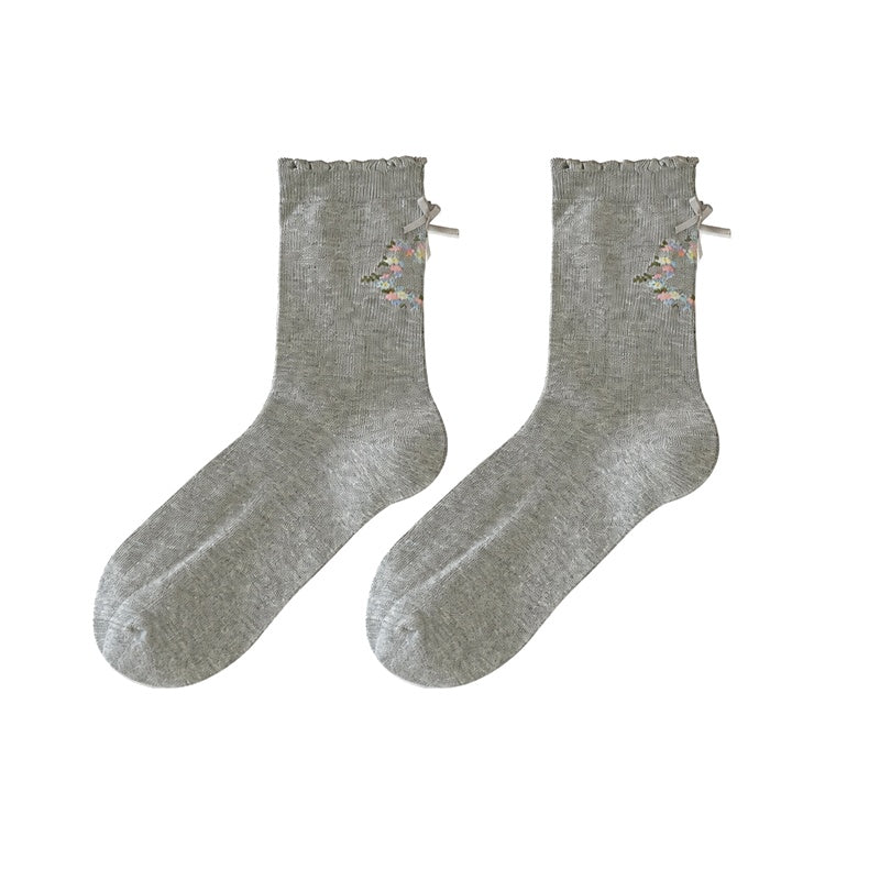 Floral Bowknot Crew Socks - DippedShop Wholesale - #0451