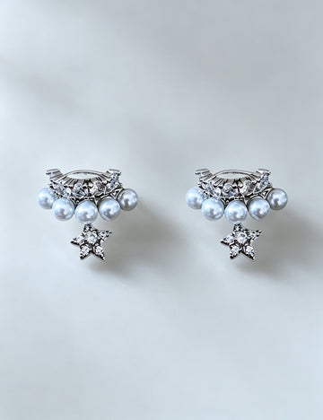Luxury Layered Zircon Pearl Star Huggie Earrings 6W6JER767