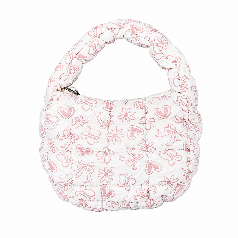 Cute Heart Flower Print Ruched Puffer Handbag 6W10BBG1804