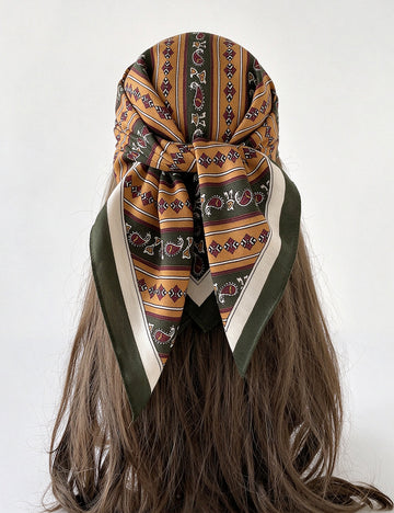 Trendy Striped Paisley Print Headscarf Silk Scarf 6W6NSC231