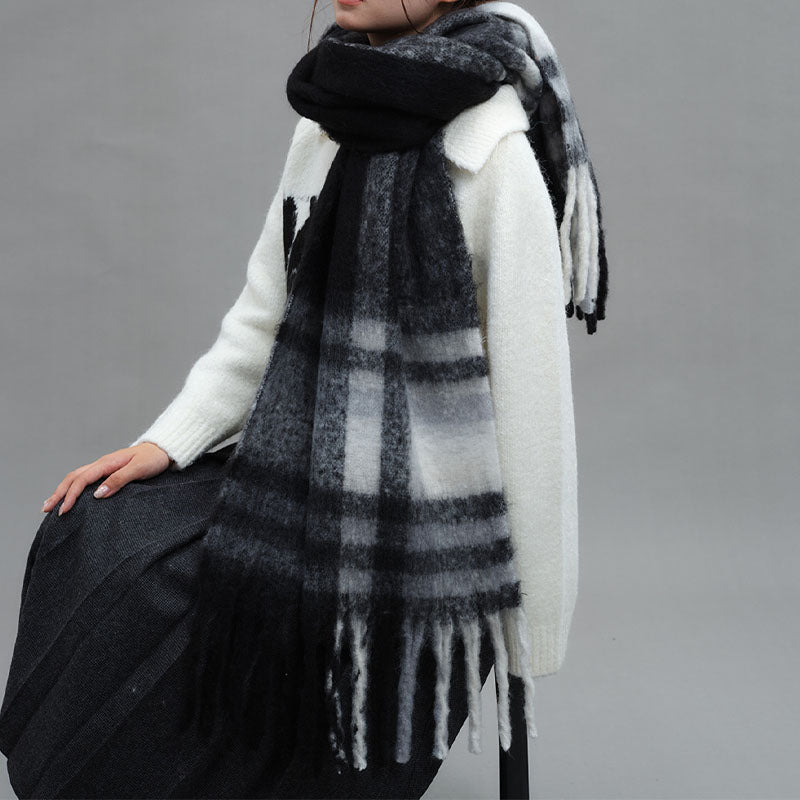 Winter Plaid Cashmere-Feel Tassel Knit Scarf 6W6NSC64