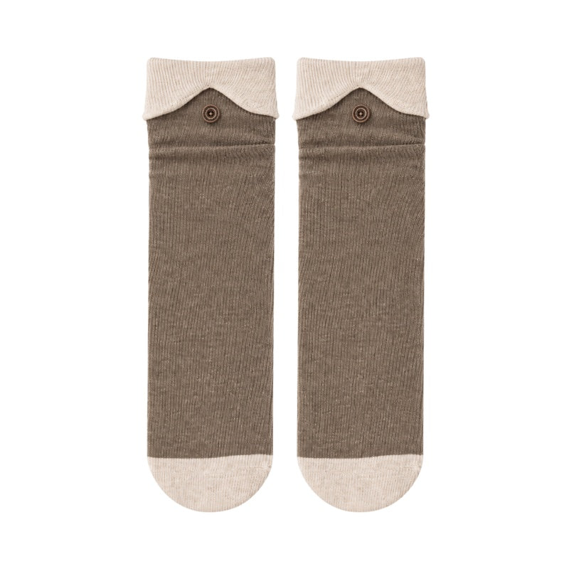 Color Block Button Turn Cuff Socks 6W8FSO650