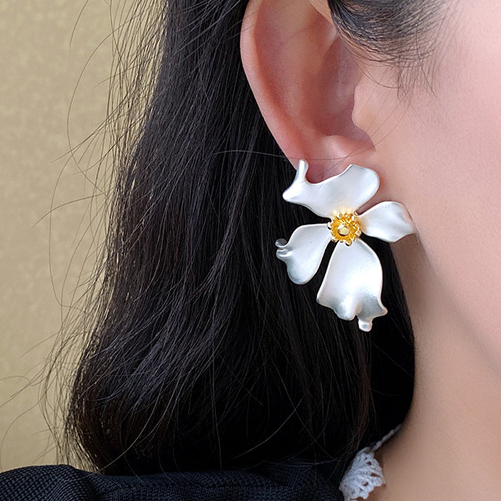 Exaggerated Gold Plated 3D Floral Earrings 6W6JER811