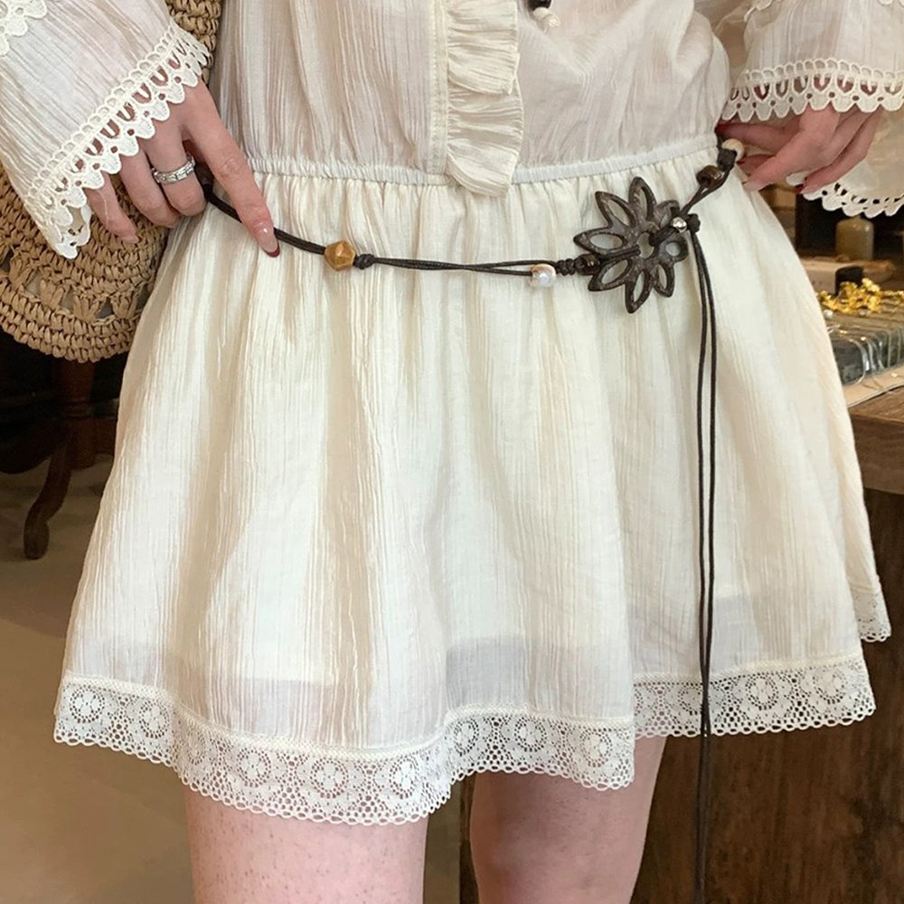 Boho Style Hollow Out Flower Bead Waist Belt 6W6JBT204