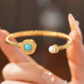 Vintage Gold Plated Pearl Rhinestones Open Bracelet 6W6JBR703