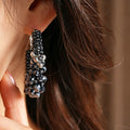 Blue Crystal Woven Beads Hoop Earrings 6W6JER788