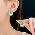 Bohemian Gold Plated Turquoise Stud Earrings 6W6JER712