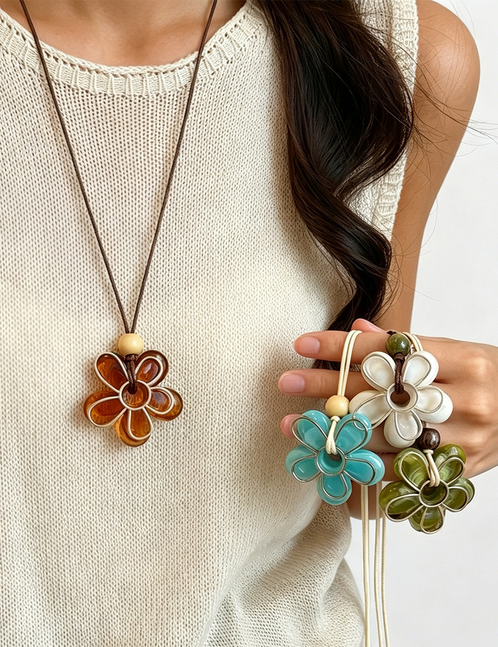 Boho Flower Pendant Necklace - DippedShop Wholesale - #8099
