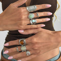 Carved Gemstone Ring Set - DippedShop Wholesale - #2419
