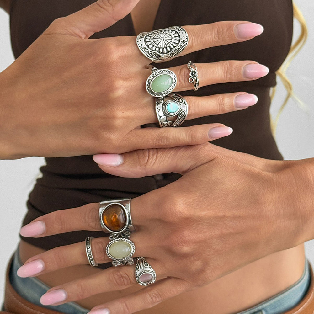 Carved Gemstone Ring Set - DippedShop Wholesale - #2419
