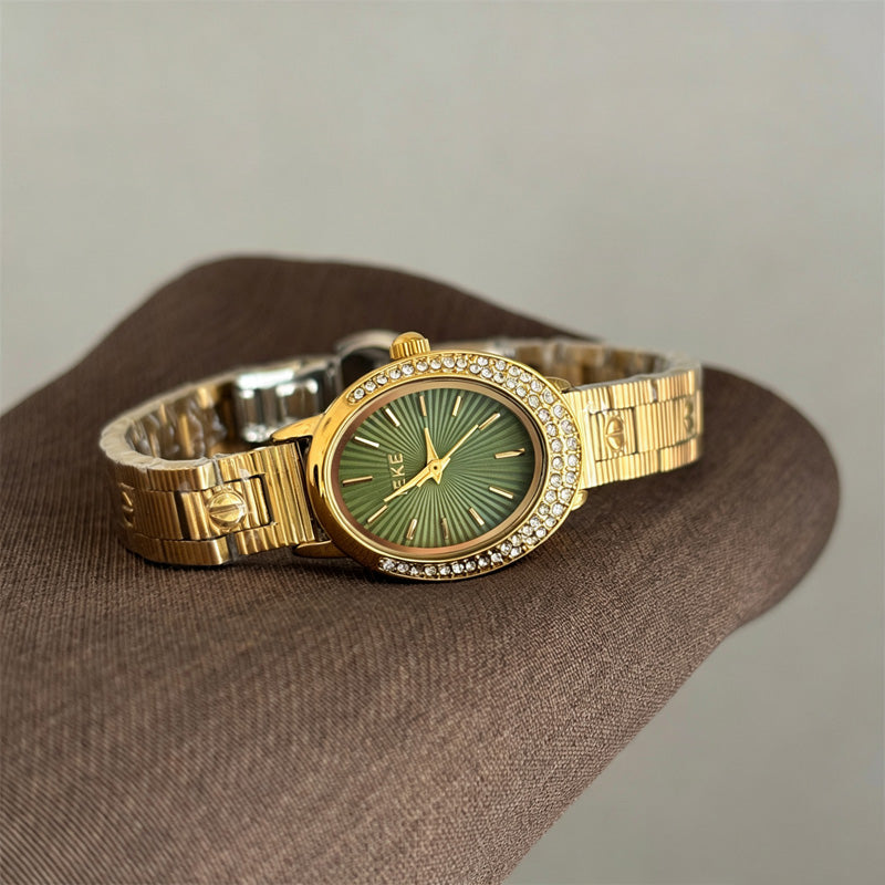 Rhinestone Oval Quartz Watch - DippedShop Wholesale - #1491