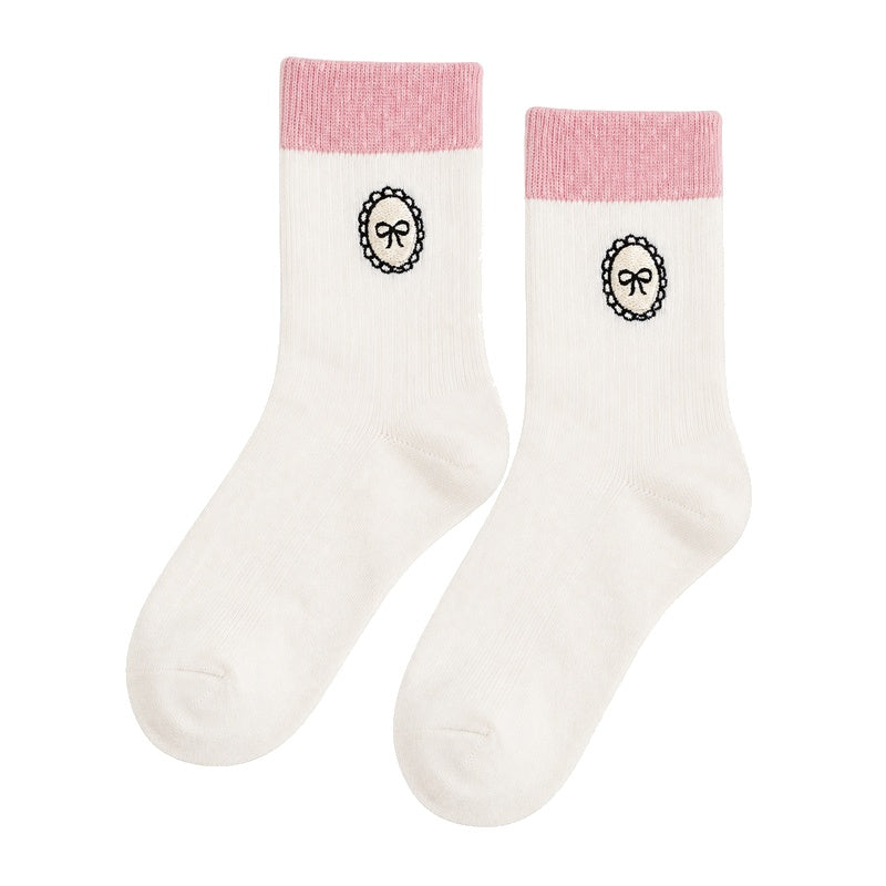 Bowknot Embroidered Crew Socks - DippedShop Wholesale - #2067