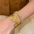 Vinatge Multi-Layer Pearl Rhinestone Bangle Bracelet 6W6JBR588