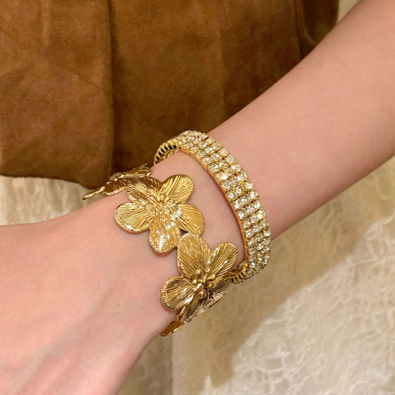 Vinatge Multi-Layer Pearl Rhinestone Bangle Bracelet 6W6JBR588