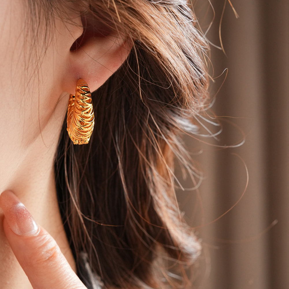 Chunky Gold Plated Hollow Woven Hoop Earrings 6W6JER704