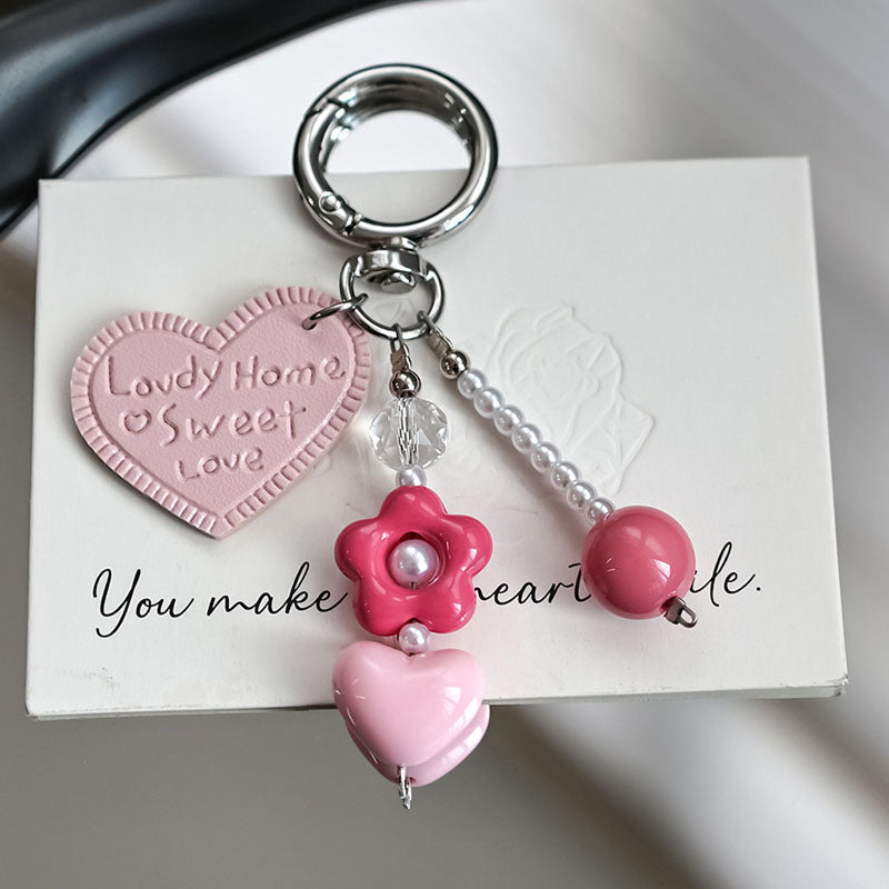 Cute Heart Beaded Chain Keychain Bag Charm 6W10BBC410