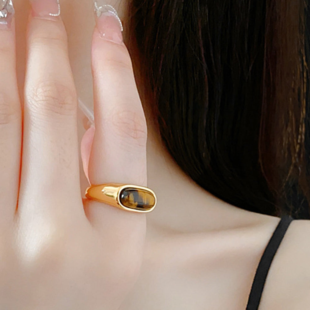 Vintage Gold Plated Oval Tiger Eye Open Ring 6W6JRG359