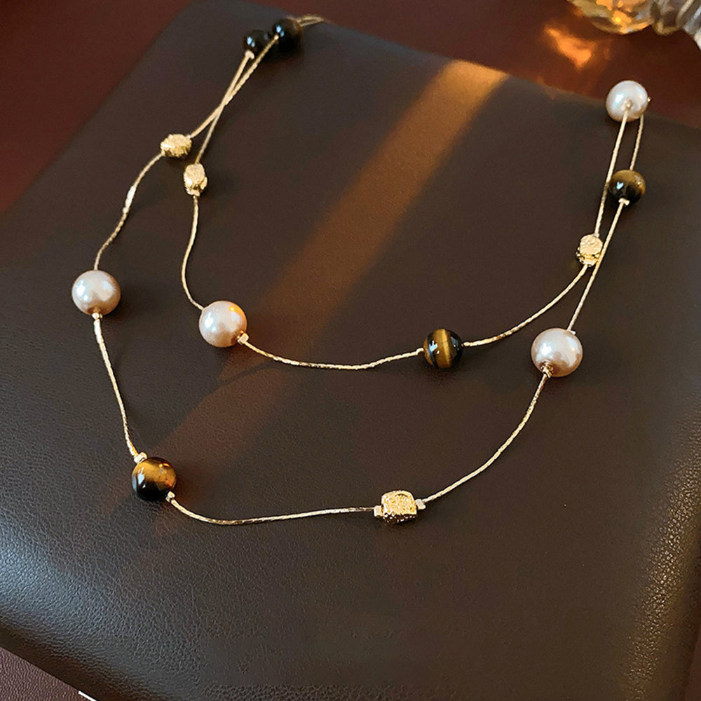 Stylish Double Layer Pearl Decor Necklace 6W6JNC958