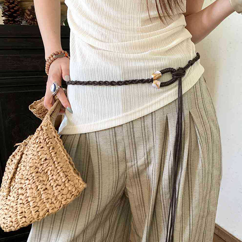 Vintage Knot Ring Tie Braided Rope Waist Belt 6W6JBT198