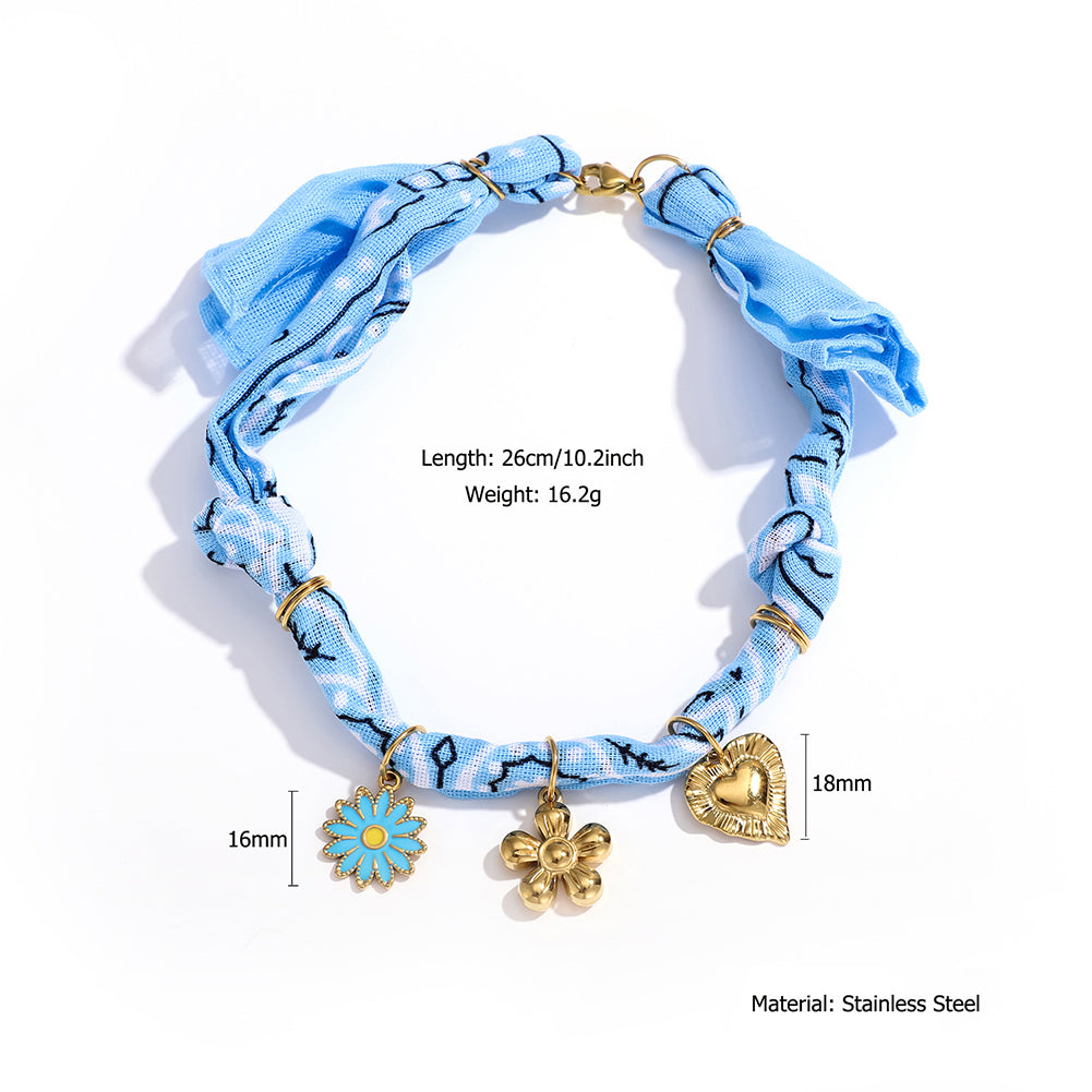 Boho Handmade Woven Flower Charm Scarf Anklet 6W6JBR747