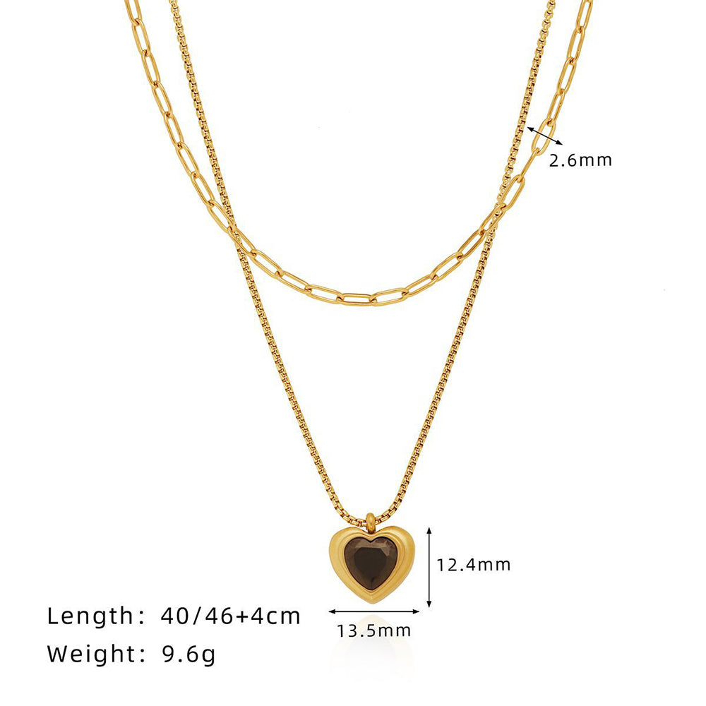 Vintage Double Layered Black Heart Pendant Necklace 6W6JNC1072