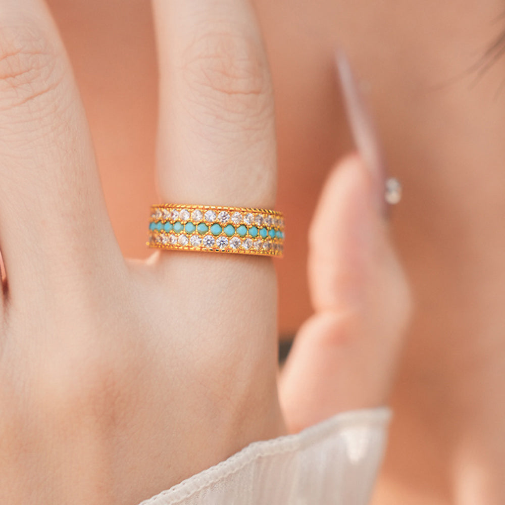 Three-Row Cubic Zirconia Turquoise Open Ring 6W6JRG356