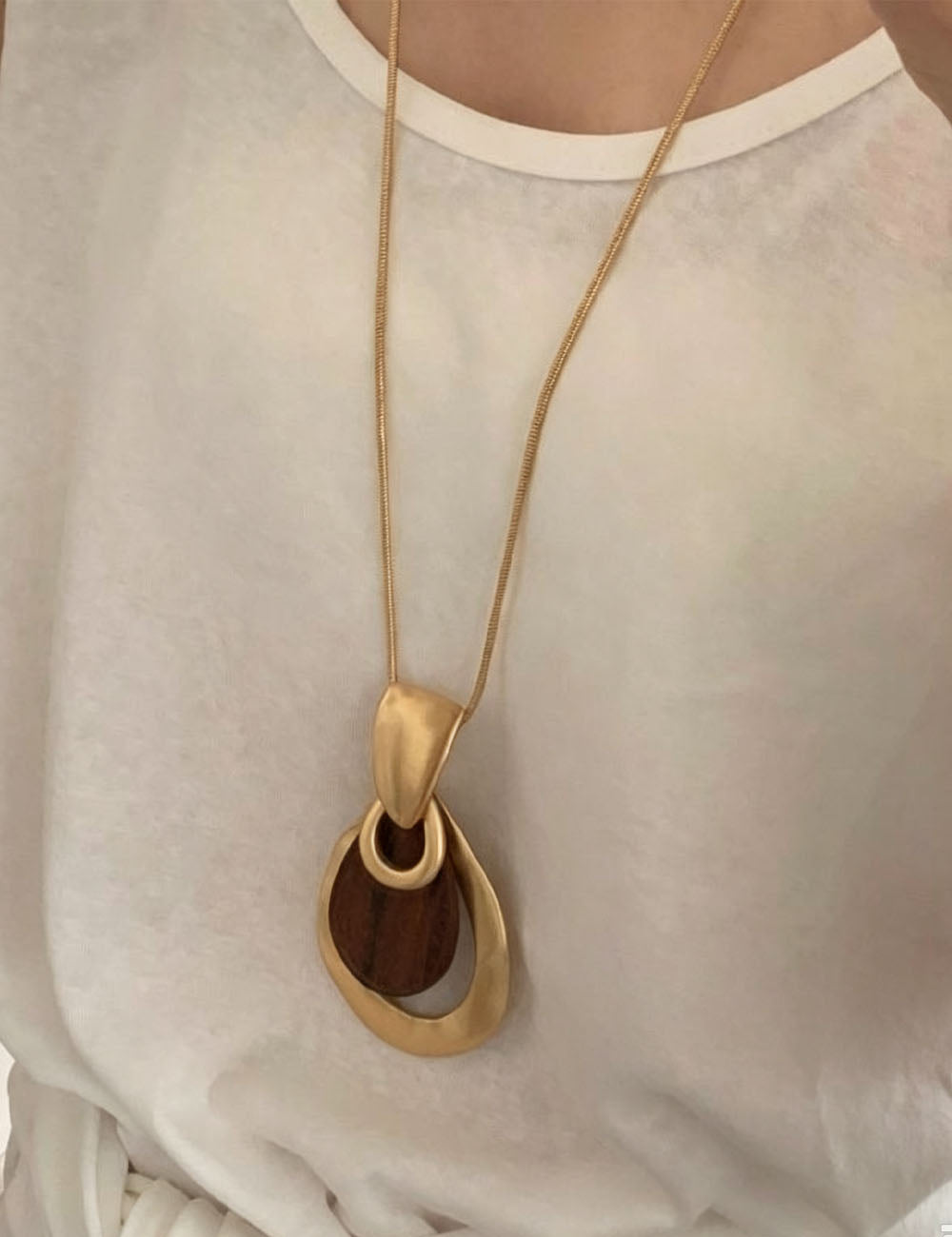 Boho-Style Gold Plated Wood Pendant Necklaces 6W6JNC660