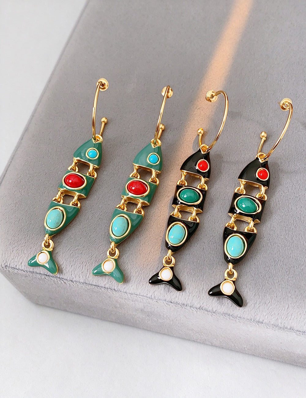 Vintage Enamel Fish Dangle Earrings 6W6JER838