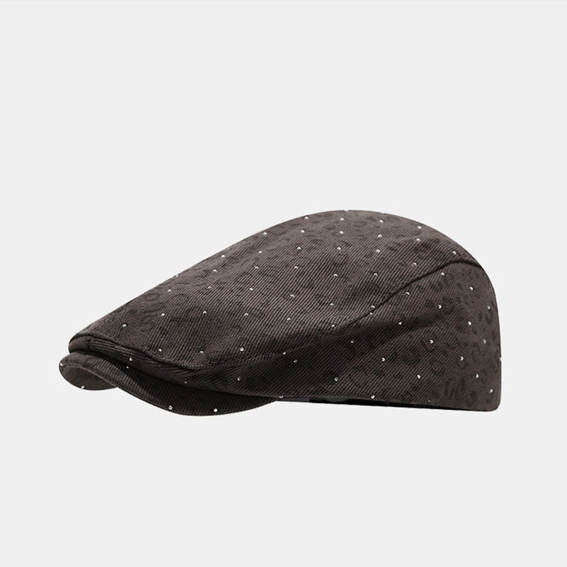 Sparkly Rhinestone Leopard Print Newsboy Cap 6W6HAT582