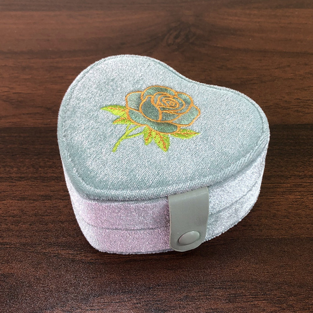 Soft Velvet Floral Embroidery Heart Jewelry Case 6H13HSJ157