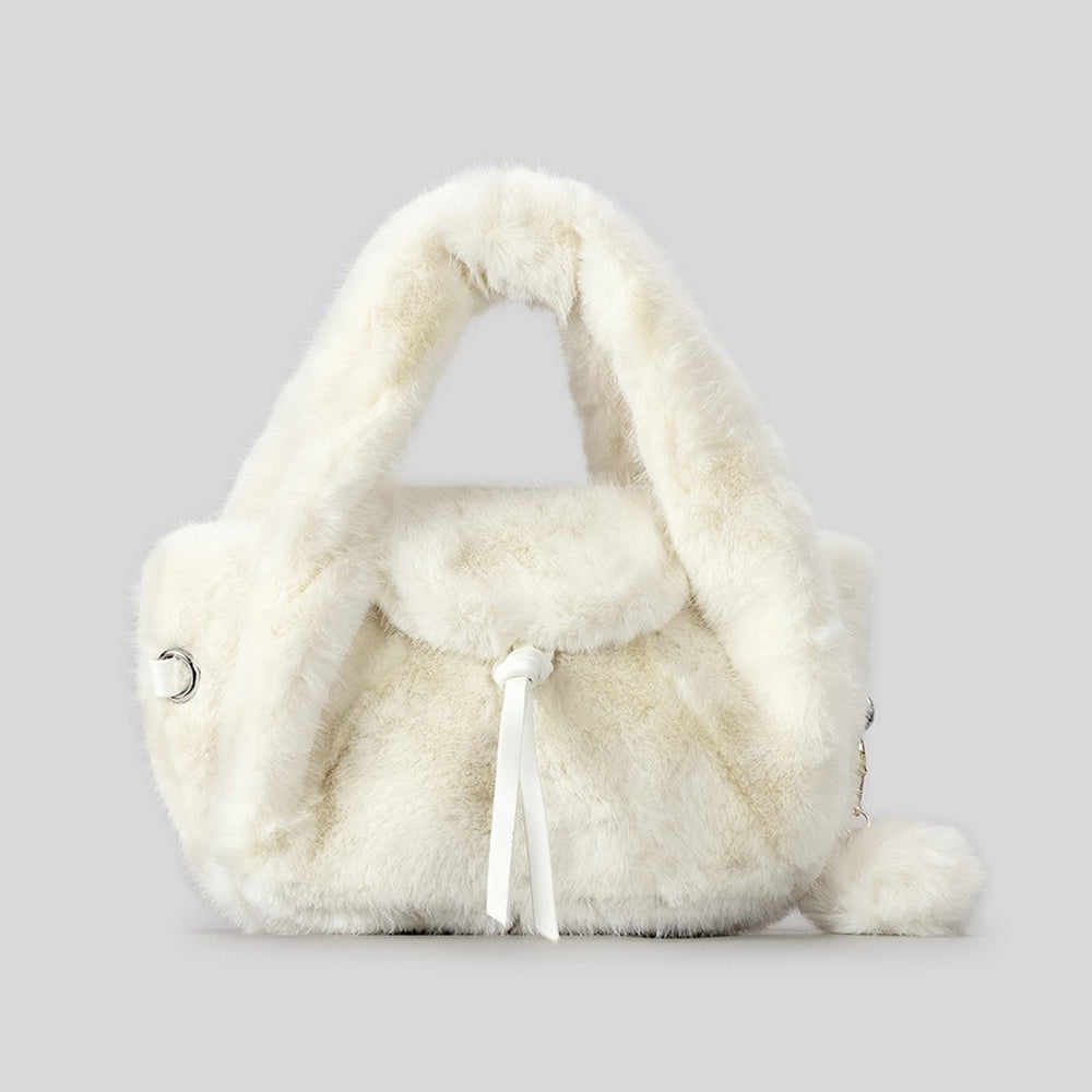 Cute Pompom Fuzzy Plush Solid Color Handbag 6W10BBG2394