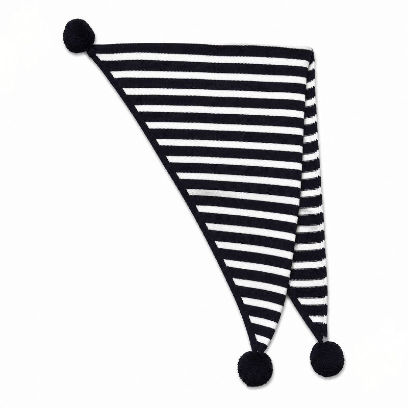 Trendy Striped Triangle Shawl  Scarf with Pom-Pom 6W6NSC132