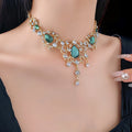 Exaggerated Baroque Green Water Drop Rhinestone Necklace 6W6JNC894