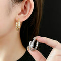 Chunky Gold Plated Rhinestone Statement Hoop Earrings 6W6JER724
