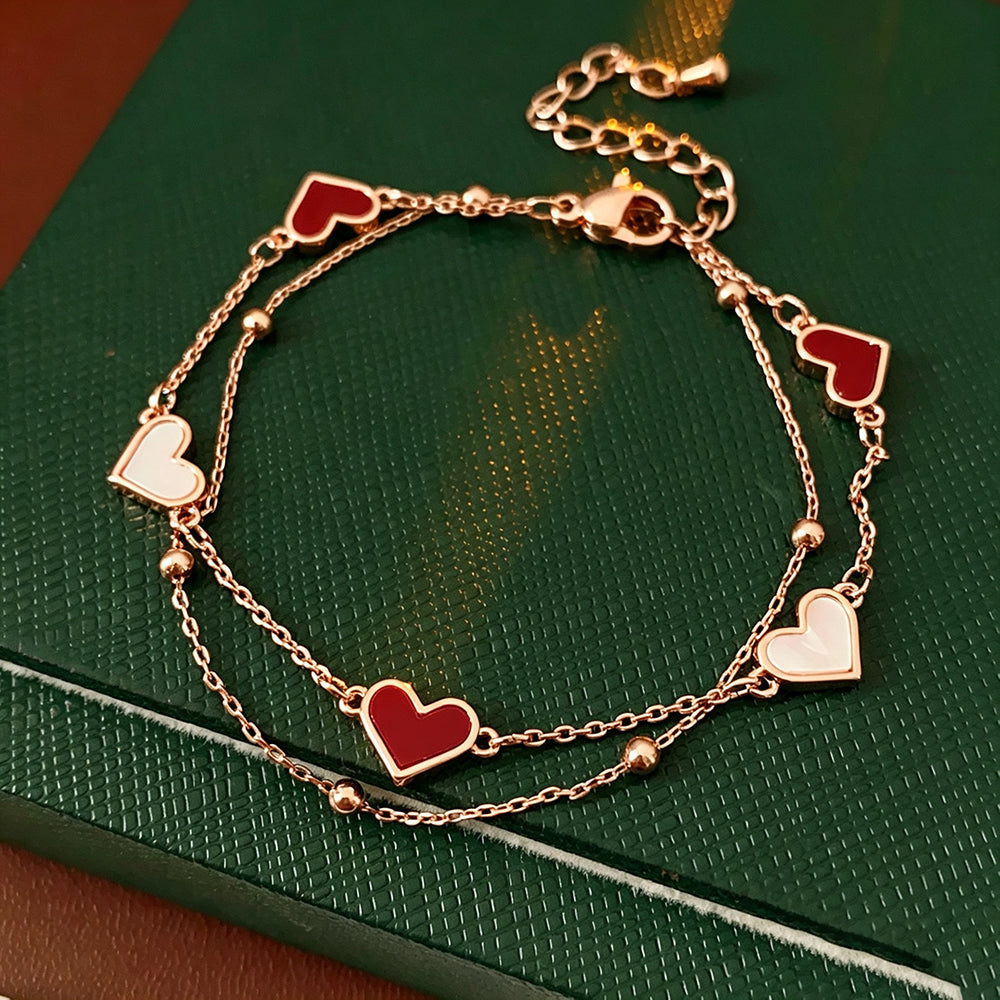 Chic Double Layer Heart Pendant Chain Bracelet 6W6JBR707