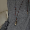 Simple Pea Pod Pearl Pendant Cord Necklace 6W6JNC1013