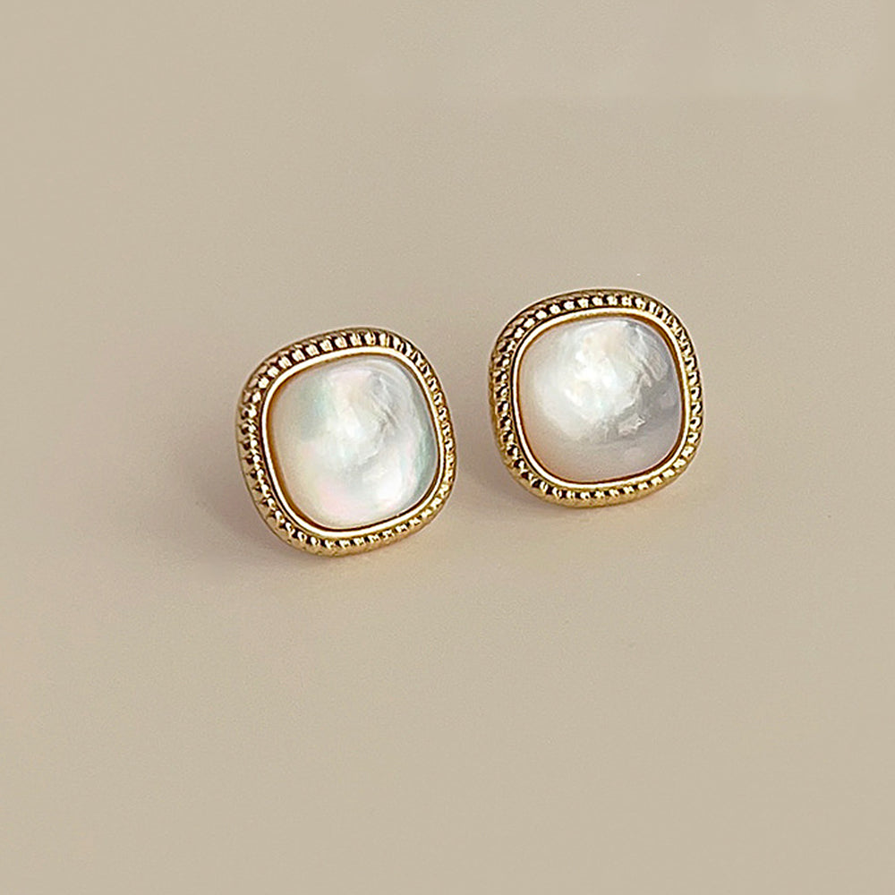 Minimalist Square Shell Gold Plated Stud Earrings 6W6JER948