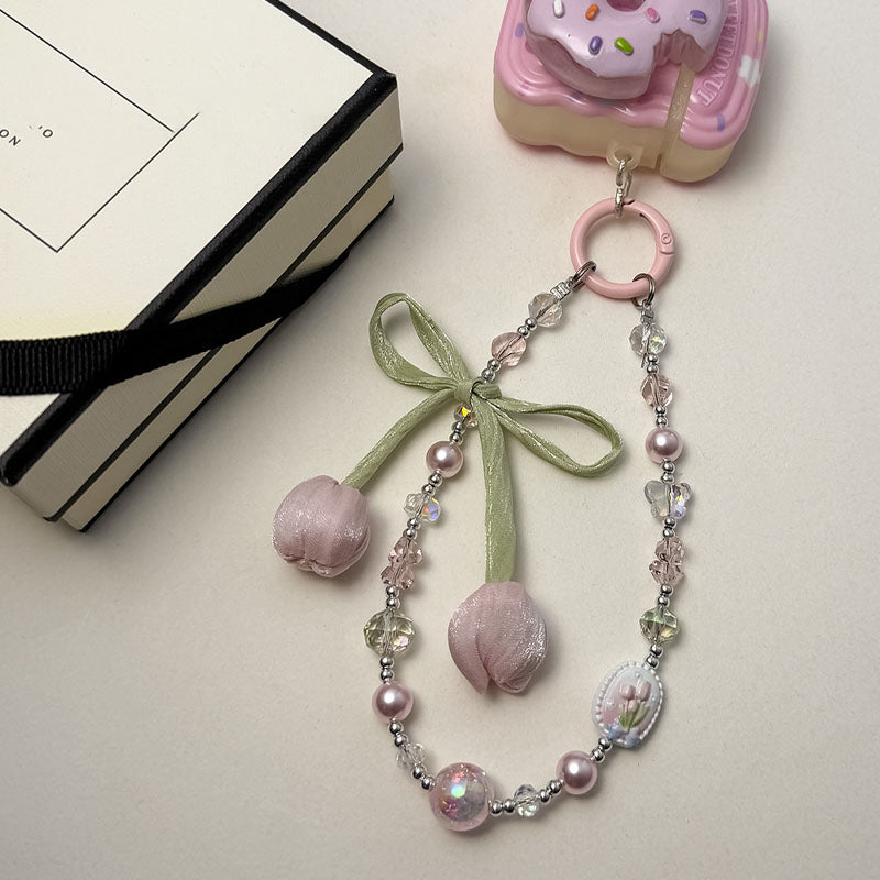 Stylish Tulip Beaded Chain Keychain Bag Charm 6W10BBC415