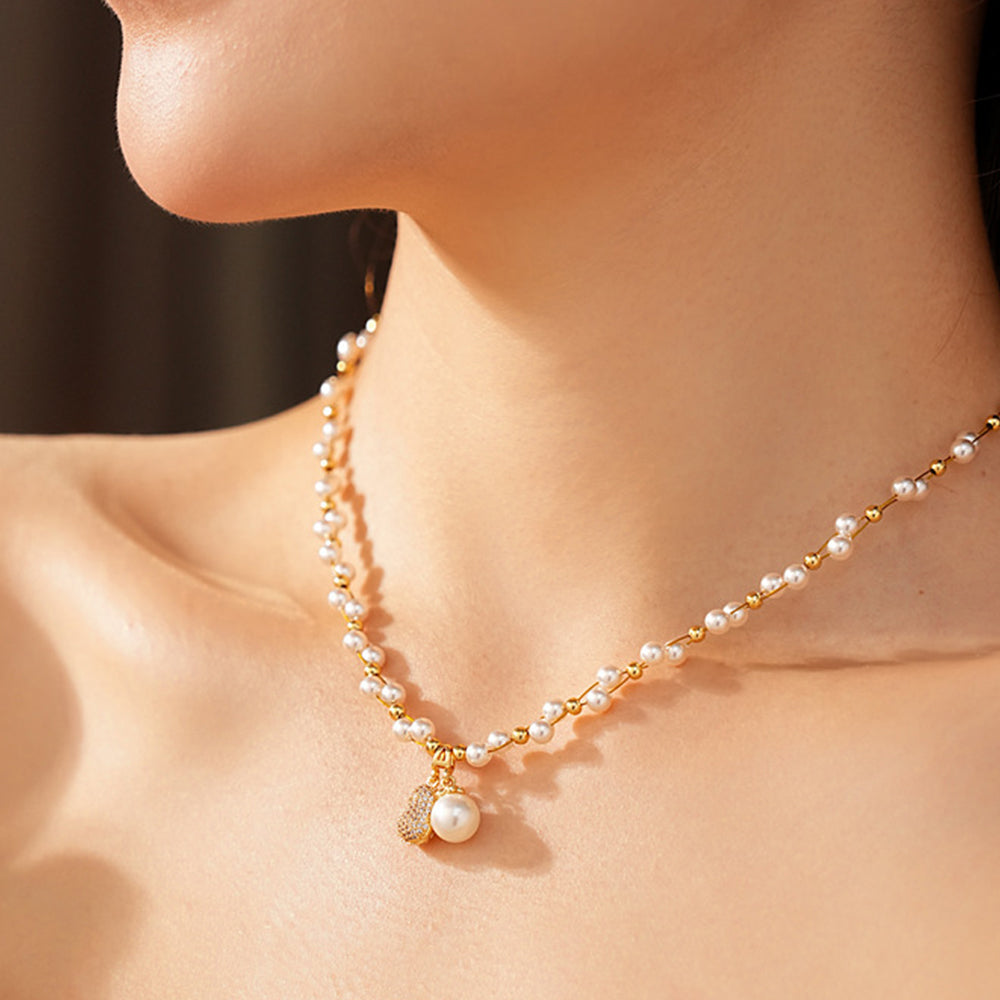 Chic Gourd Pearl Pendant Choker Necklace 6W6JNC948