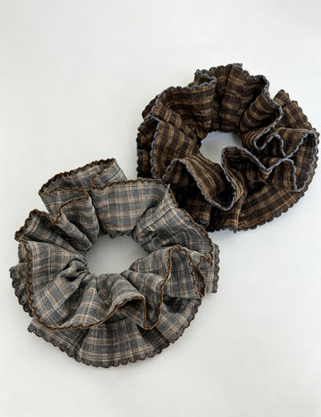 Double Layer Plaid Scrunchies - DippedShop Wholesale - #7075
