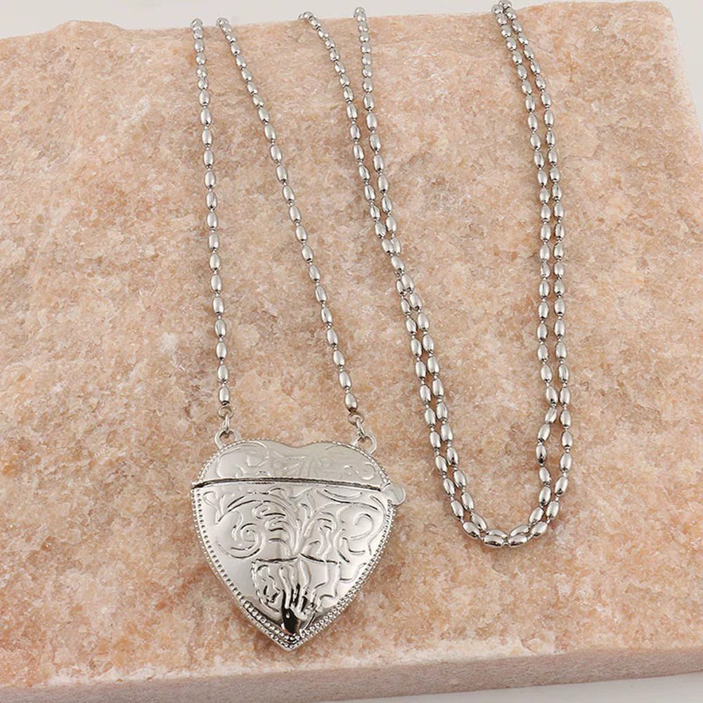 Stylish Engraved Rose Locket Pendant Chain Necklace 6W6JNC1015