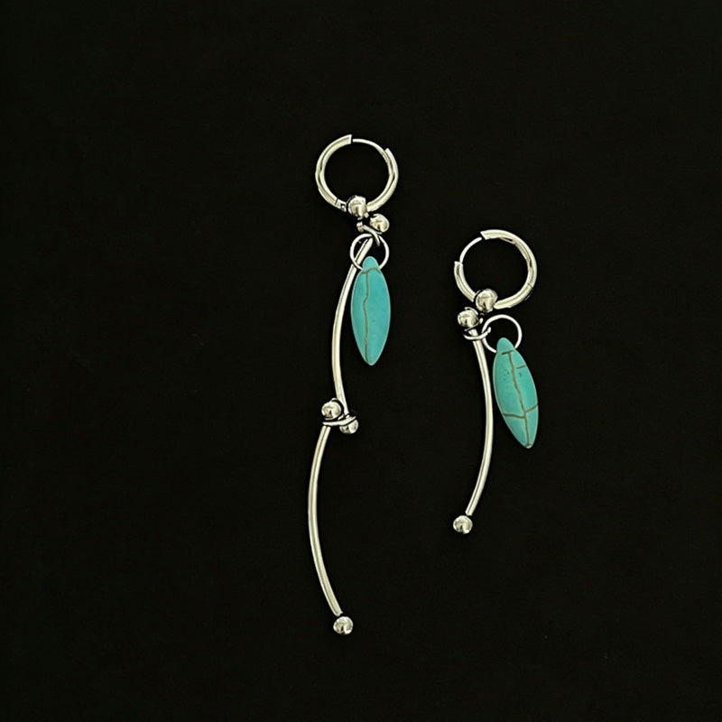 Vintage Asymmetrical Turquoise Teardrop Hoop Earrings 6W6JER606